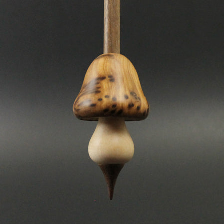 Mushroom support spindle in thuya burl, maple, and walnut