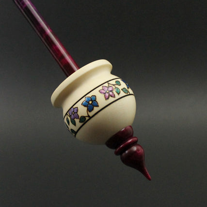 Cauldron spindle in holly and hand dyed curly maple (<font color=