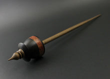 Load image into Gallery viewer, Teacup spindle in Indian ebony, hand dyed maple burl, and walnut