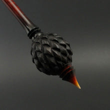 Load image into Gallery viewer, Dragon egg bead spindle in Indian ebony and hand dyed curly maple