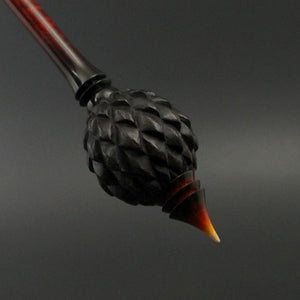 Dragon egg bead spindle in Indian ebony and hand dyed curly maple