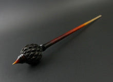 Load image into Gallery viewer, Dragon egg bead spindle in Indian ebony and hand dyed curly maple