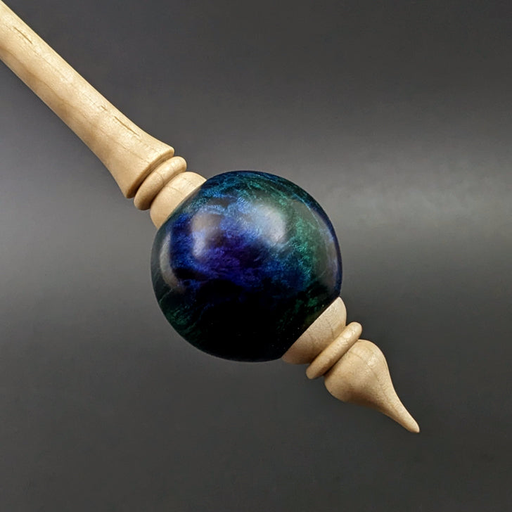 Bead spindle in hand dyed maple burl and curly maple