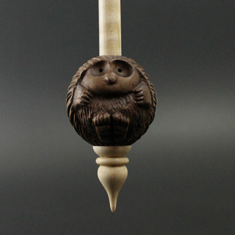 Hedgehog bead spindle in walnut and curly maple(<font color=