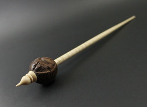 Hedgehog bead spindle in walnut and curly maple(<font color="red"<b>RESERVED</b></font> for Joanna)
