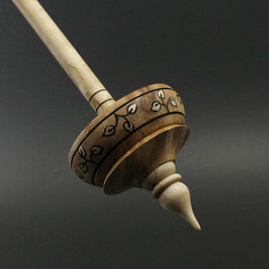 Tibetan style spindle in maple burl and curly maple