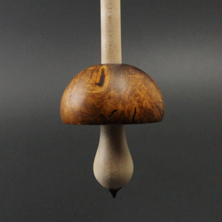 Mushroom support spindle in hand dyed maple burl and curly maple