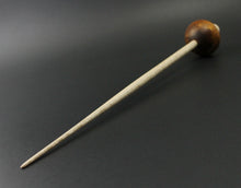 Load image into Gallery viewer, Mushroom support spindle in hand dyed maple burl and curly maple