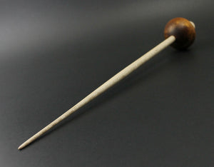 Mushroom support spindle in hand dyed maple burl and curly maple