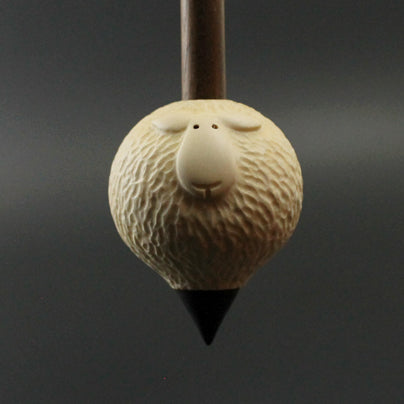 Sheep support spindle in holly and walnut