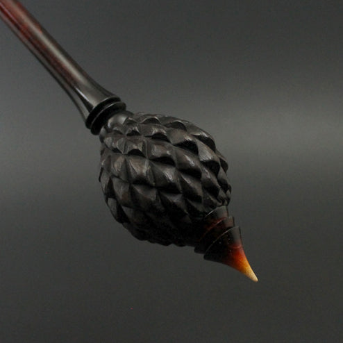 Dragon egg bead spindle in Indian ebony and hand dyed curly maple