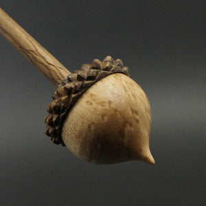 Acorn support spindle in birdseye maple and walnut