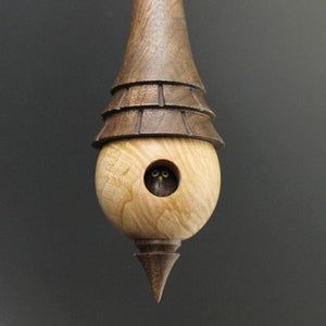 Birdhouse spindle in curly maple and walnut