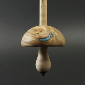 Mushroom support spindle in maple burl and curly maple with turquoise inlay (<font color="red"<b>RESERVED</b></font> for Nancy)