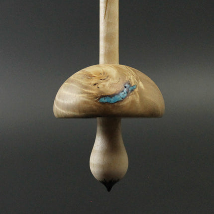 Mushroom support spindle in maple burl and curly maple with turquoise inlay (<font color=