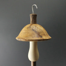 Load image into Gallery viewer, Mushroom drop spindle in maple burl, curly maple, and walnut