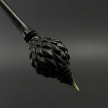 Load image into Gallery viewer, Dragon egg bead spindle in Indian ebony and hand dyed curly maple