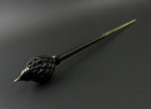 Load image into Gallery viewer, Dragon egg bead spindle in Indian ebony and hand dyed curly maple