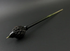 Dragon egg bead spindle in Indian ebony and hand dyed curly maple