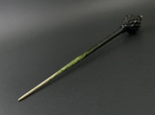 Load image into Gallery viewer, Dragon egg bead spindle in Indian ebony and hand dyed curly maple