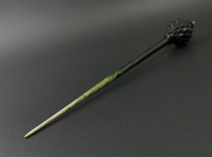 Dragon egg bead spindle in Indian ebony and hand dyed curly maple