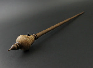 Bird bead spindle in maple burl and walnut