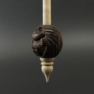 Hedgehog bead spindle in walnut and curly maple