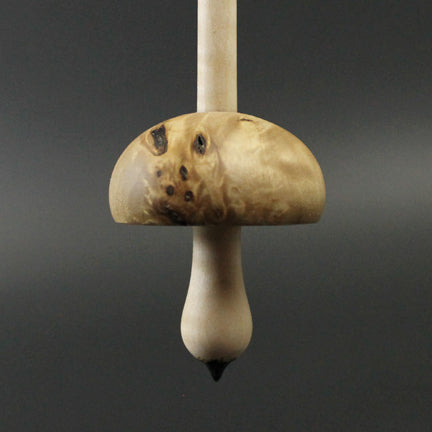 Mushroom support spindle in mappa burl and curly maple