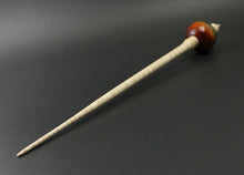 Load image into Gallery viewer, Bead spindle in hand dyed maple burl and curly maple