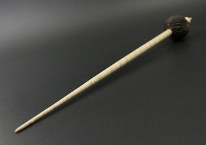 Hedgehog bead spindle in walnut and curly maple