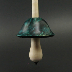 Mushroom support spindle in hand dyed maple burl and curly maple