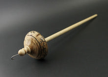 Load image into Gallery viewer, Drop spindle in maple burl and curly maple