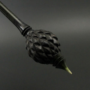 Dragon egg bead spindle in Indian ebony and hand dyed curly maple