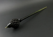 Load image into Gallery viewer, Dragon egg bead spindle in Indian ebony and hand dyed curly maple