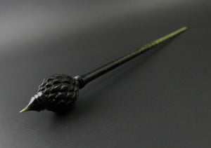 Dragon egg bead spindle in Indian ebony and hand dyed curly maple