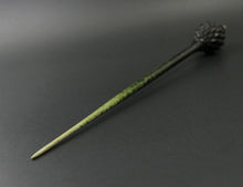 Load image into Gallery viewer, Dragon egg bead spindle in Indian ebony and hand dyed curly maple