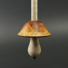 Load image into Gallery viewer, Mushroom support spindle in hand dyed maple burl and curly maple