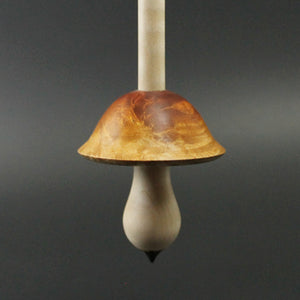 Mushroom support spindle in hand dyed maple burl and curly maple