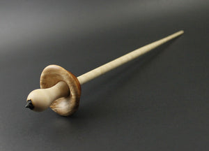 Mushroom support spindle in hand dyed maple burl and curly maple