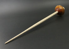 Load image into Gallery viewer, Mushroom support spindle in hand dyed maple burl and curly maple