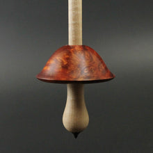 Load image into Gallery viewer, Mushroom support spindle in hand dyed maple burl and curly maple