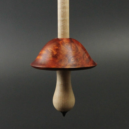 Mushroom support spindle in hand dyed maple burl and curly maple