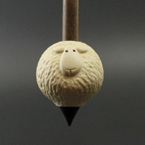 Sheep support spindle in holly and walnut