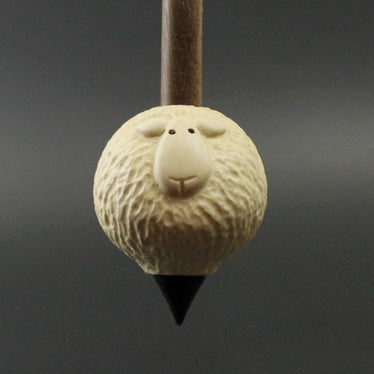 Sheep support spindle in holly and walnut