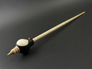 Penguin bead spindle in Indian ebony, holly, and curly maple