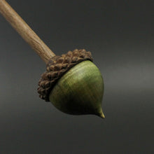 Load image into Gallery viewer, Acorn support spindle in hand dyed curly maple and walnut