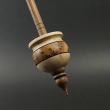 Load image into Gallery viewer, Cauldron spindle in birdseye maple, thuya burl, and walnut