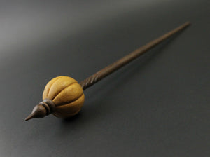 Pumpkin bead spindle in osage orange and walnut