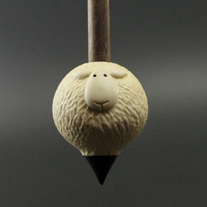 Sheep support spindle in holly and walnut