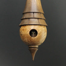 Load image into Gallery viewer, Birdhouse spindle in maple burl and walnut (&lt;font color=&quot;red&quot;&lt;b&gt;RESERVED&lt;/b&gt;&lt;/font&gt; for Sara)